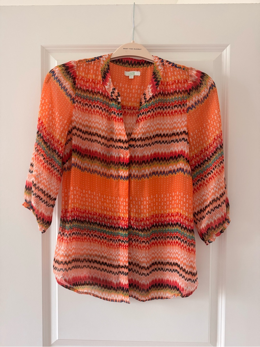 Bright Orange Printed Button-Front Blouse